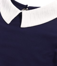 Elastic jersey blouse with pointed collar