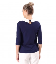 Elastic jersey blouse with pointed collar