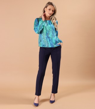 Printed viscose blouse with ankle pants