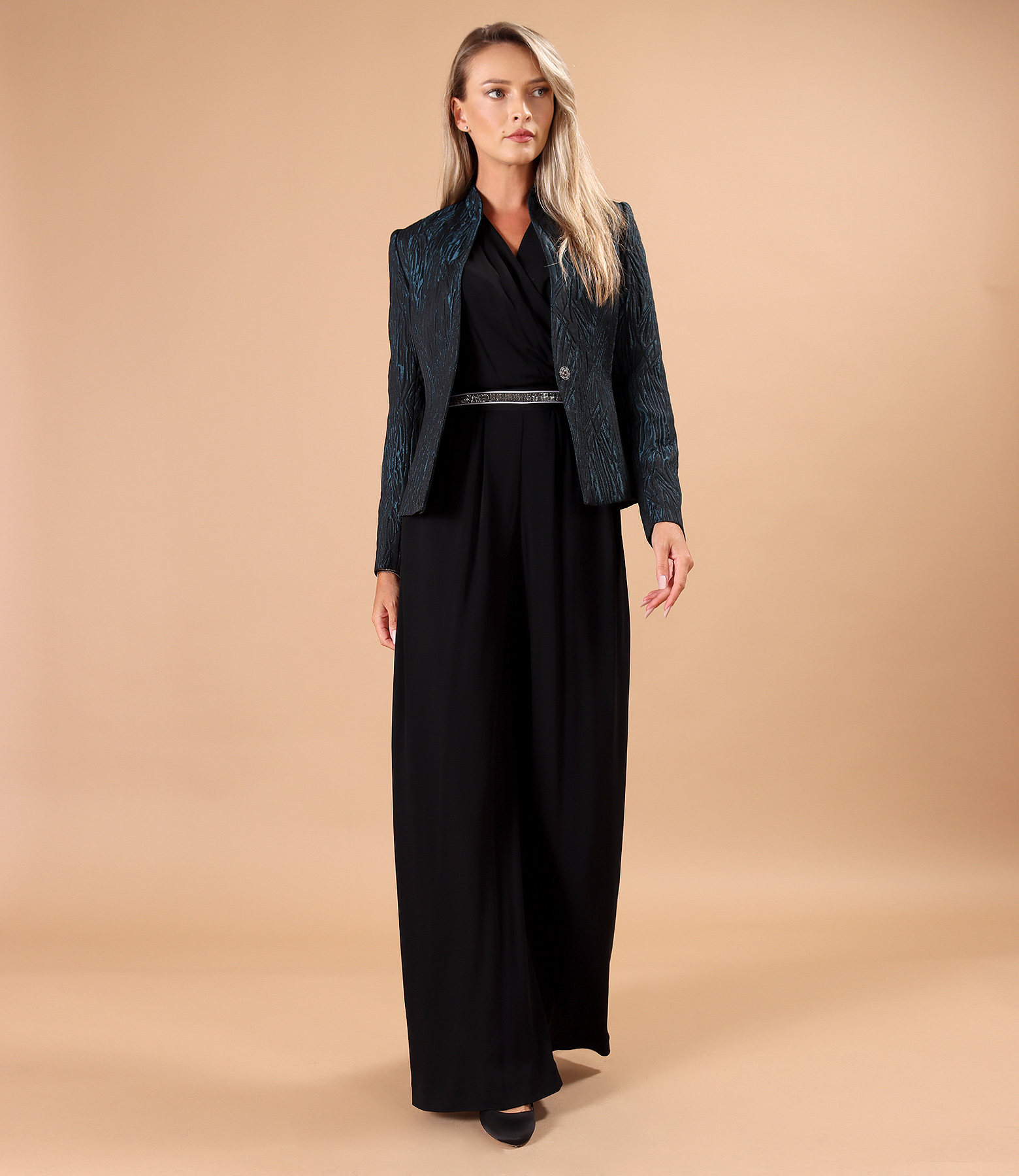 Elegant jacquard jacket with long jumpsuit