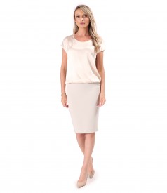 Satin viscose blouse with tapered skirt