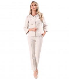 Womens office suit with jacket and pants made of elastic fabric
