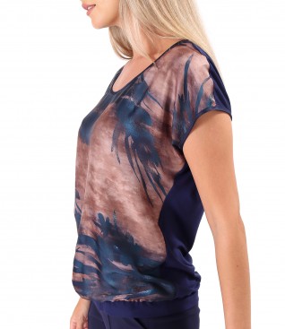 Casual blouse with front made of printed veil