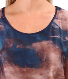 Casual blouse with front made of printed veil