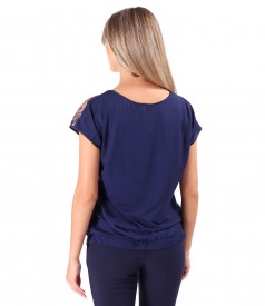 Casual blouse with front made of printed veil