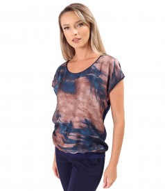 Casual blouse with front made of printed veil
