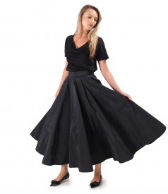 Long taffeta skirt with decorative elastic on the back