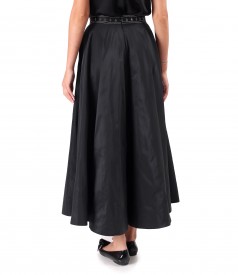 Long taffeta skirt with decorative elastic on the back