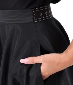 Long taffeta skirt with decorative elastic on the back