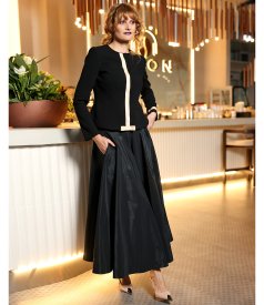 Long full tafta skirt with decorative elasticated back