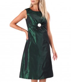 Elegant taffeta dress with detachable brooch at the waist
