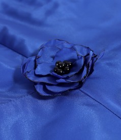 Flared taffeta dress with flower at the waist