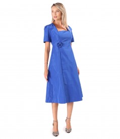 Flared taffeta dress with flower at the waist