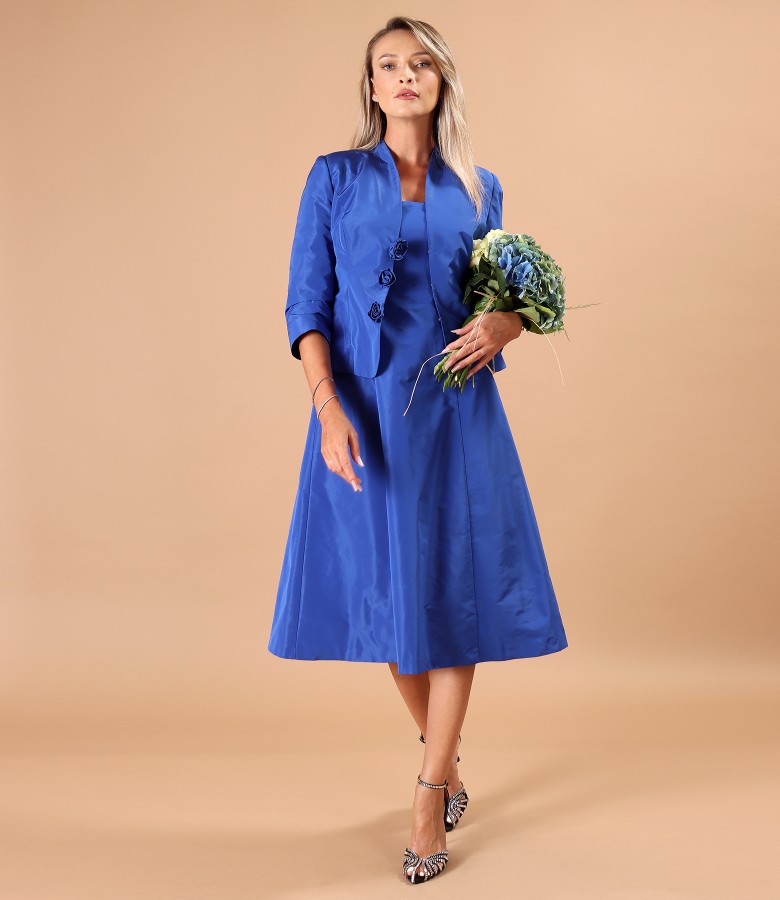 Evening outfit with dress and jacket made of matte taffeta