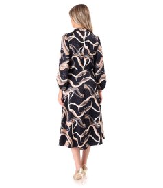 Midi dress made of viscose satin printed with gold motifs