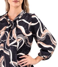 Midi dress made of viscose satin printed with gold motifs