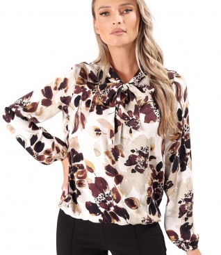 Elegant viscose blouse with a scarf-style collar