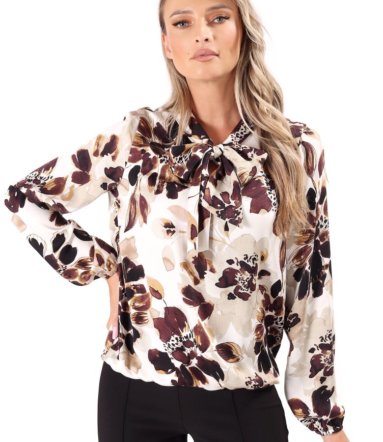 Elegant viscose blouse with a scarf-style collar