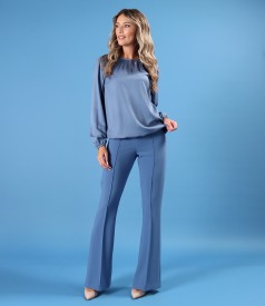 Flared pants made of elastic fabric with viscose