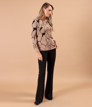 Flared pants with elastic jersey blouse