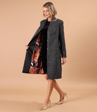 Elegant sequined fabric coat with velvet dress