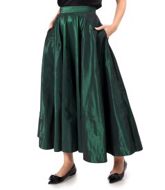 Long taffeta skirt with decorative elastic on the back