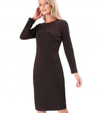 Elegant dress made of thick elastic jersey with embossed woven polka dots