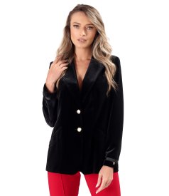 Black elastic velvet office jacket