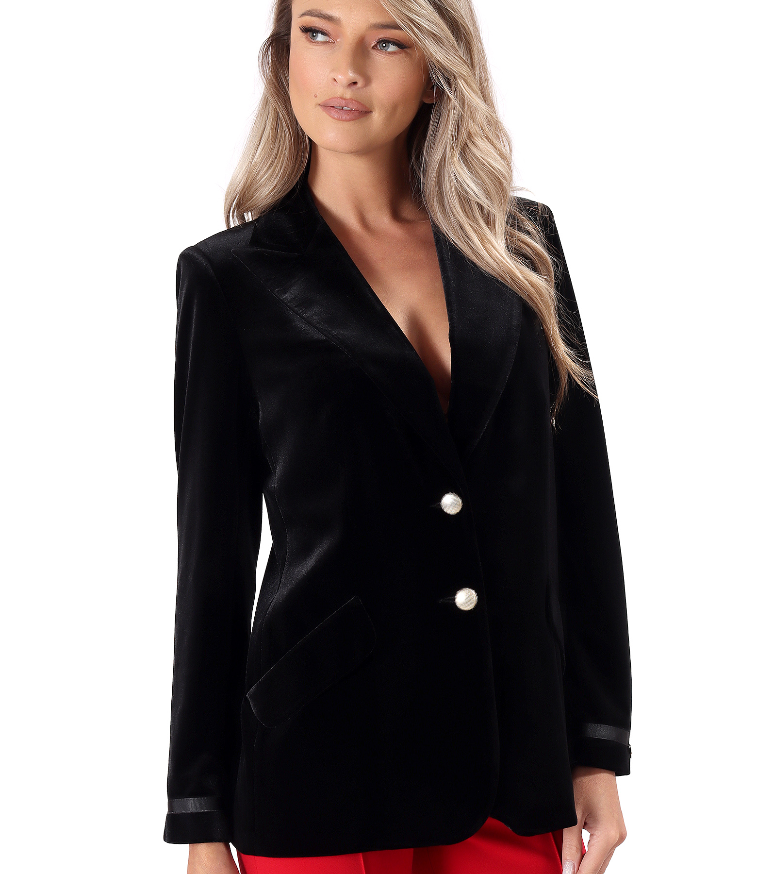 Black elastic velvet office jacket