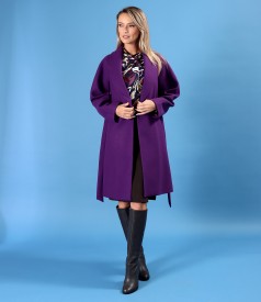 Pardesiu din stofa cu lana cu rochie evazata si bluza din jerse imprimat