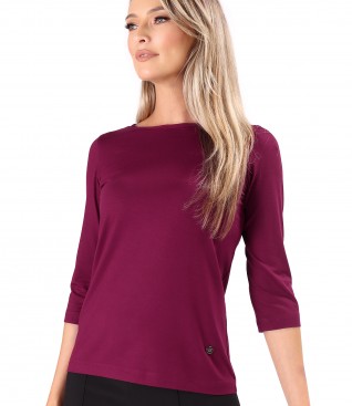 Elastic jersey blouse with 3/4 sleeves