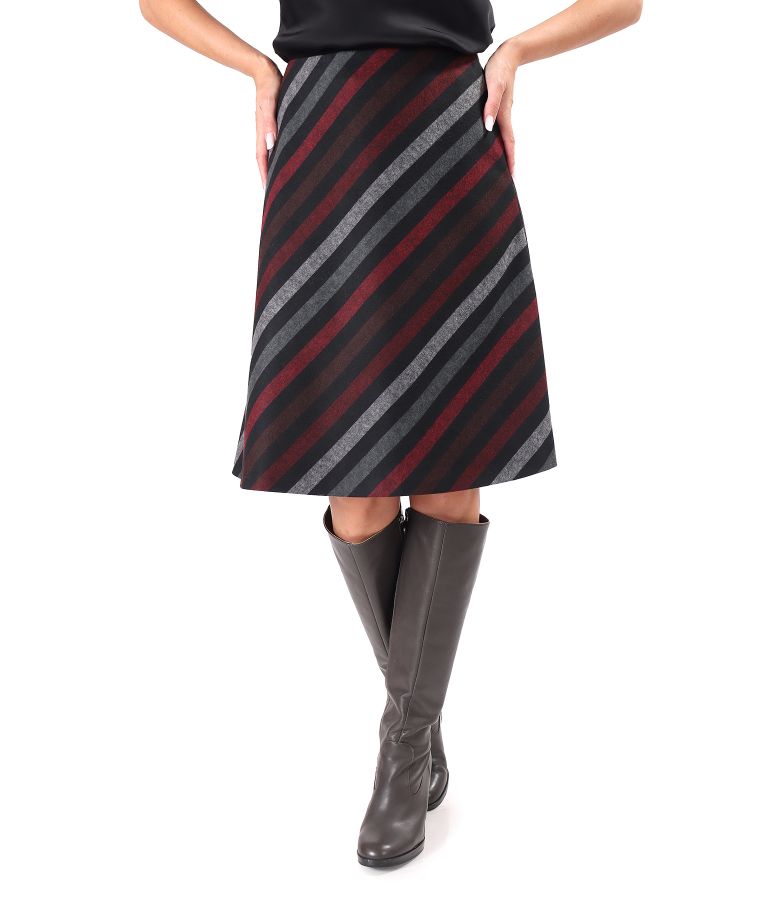 Flared skirt made of striped fabric