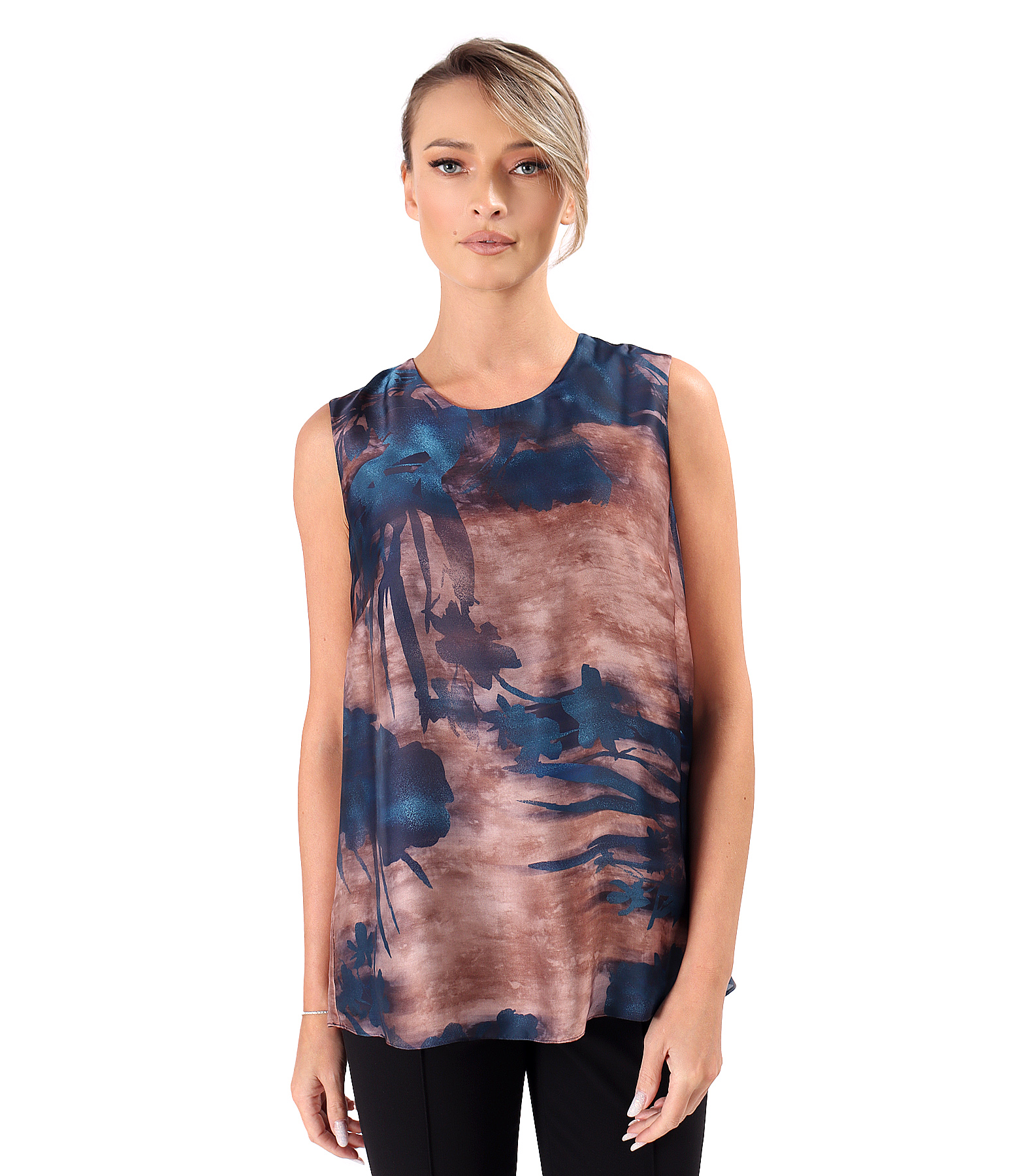 Sleeveless printed veil blouse