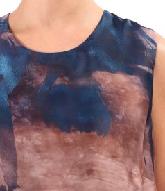 Sleeveless printed veil blouse