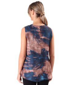 Sleeveless printed veil blouse