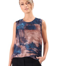 Sleeveless printed veil blouse