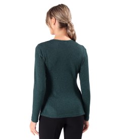 Elastic jersey blouse with metallic thread and pleated neckline