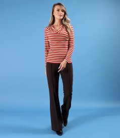 Elastic jersey blouse with metallic thread and pleated neckline