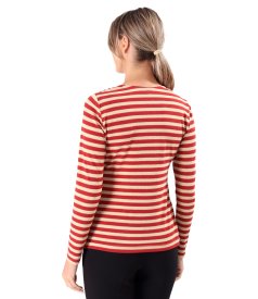 Elastic jersey blouse with metallic thread and pleated neckline