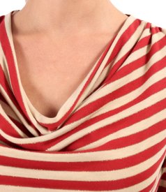 Elastic jersey blouse with metallic thread and pleated neckline