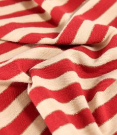 Elastic jersey blouse with metallic thread and pleated neckline