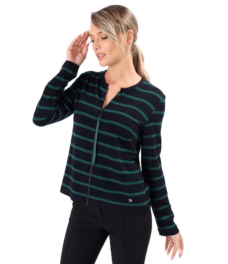 Elastic jersey blouse with wool and a front zipper