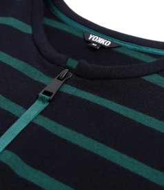 Elastic jersey blouse with wool and a front zipper
