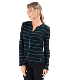 Elastic jersey blouse with wool and a front zipper