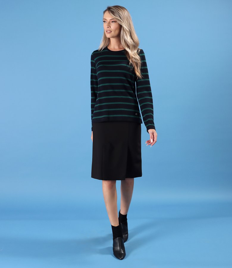 Thick elastic jersey blouse with wool with stripes
