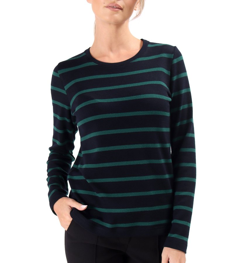 Thick elastic jersey blouse with wool printed with stripes