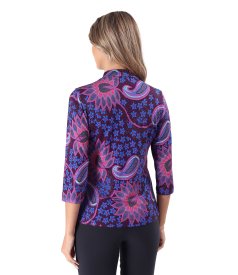 Turtleneck made of elastic jersey printed with paisley motifs