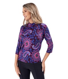 Turtleneck made of elastic jersey printed with paisley motifs