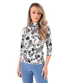Turtleneck made of elastic jersey printed with floral motifs