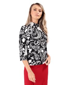 Turtleneck made of elastic jersey printed with floral motifs
